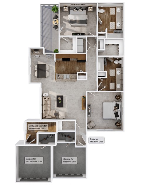 Floor plan for 2 beds, 2 baths, 1229 sqft
